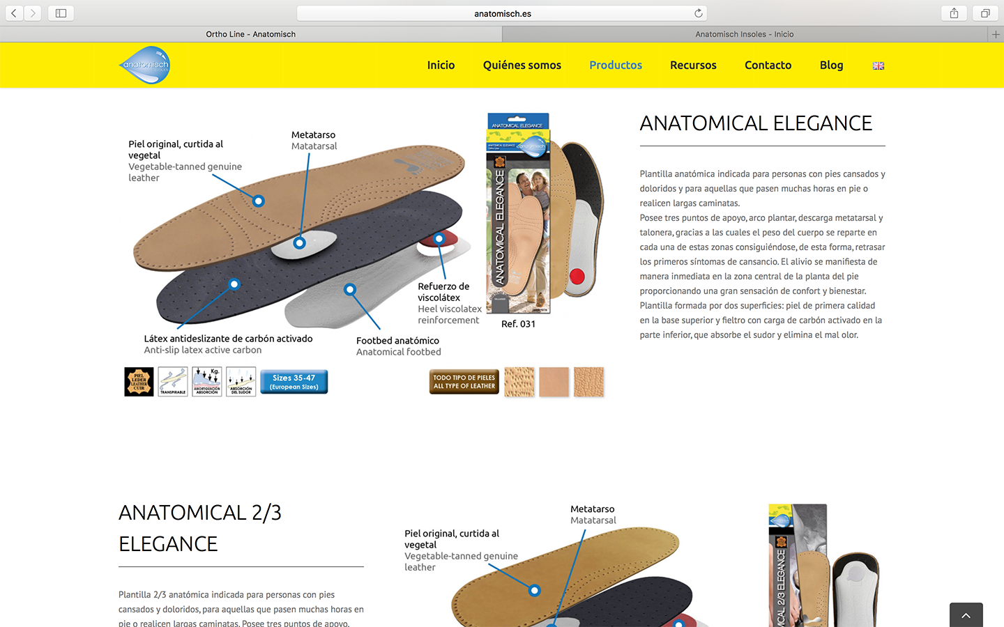 Captura de pantalla de la nueva web de Anatomisch